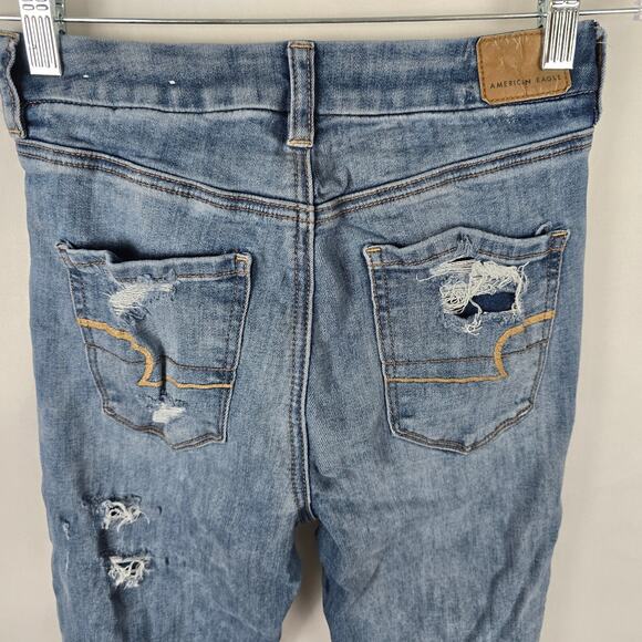 American Eagle Jeggings Women's 2 Regular Blue Next Level Stretch Distressed - Picture 3 of 16